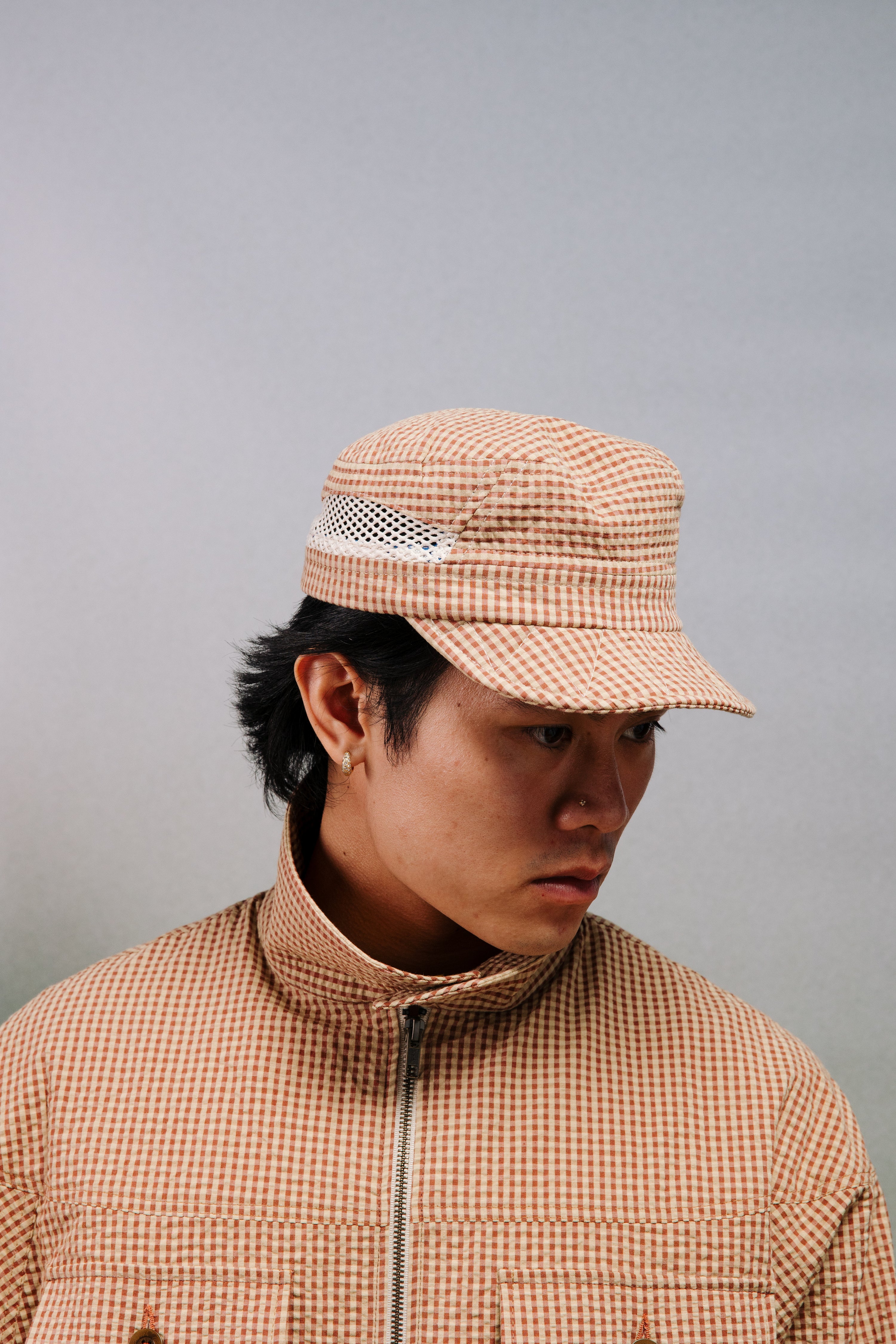 Draft Cap:Red / Khaki Seersucker