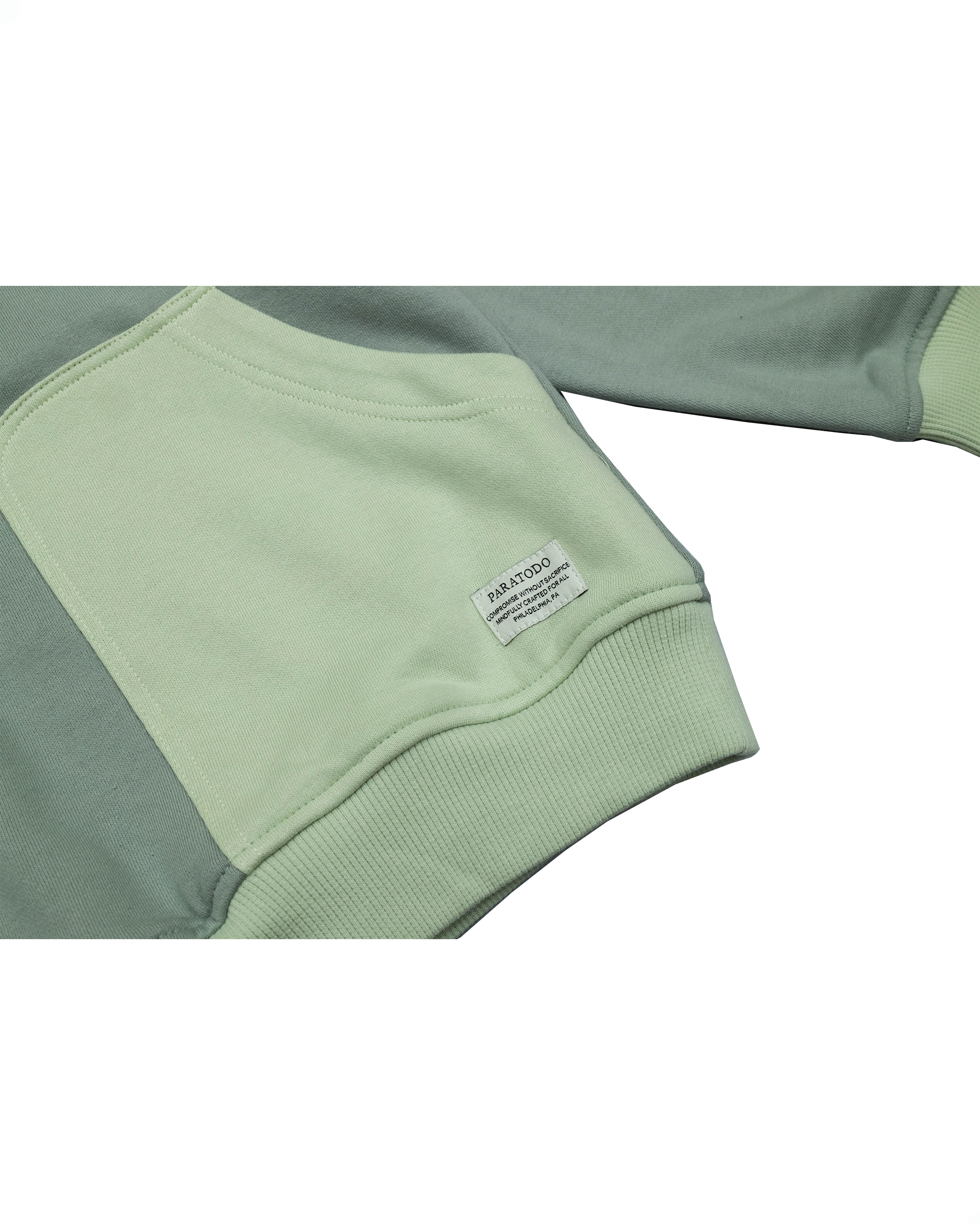 Sage green/contrasting green hooded sweatshirt pocket