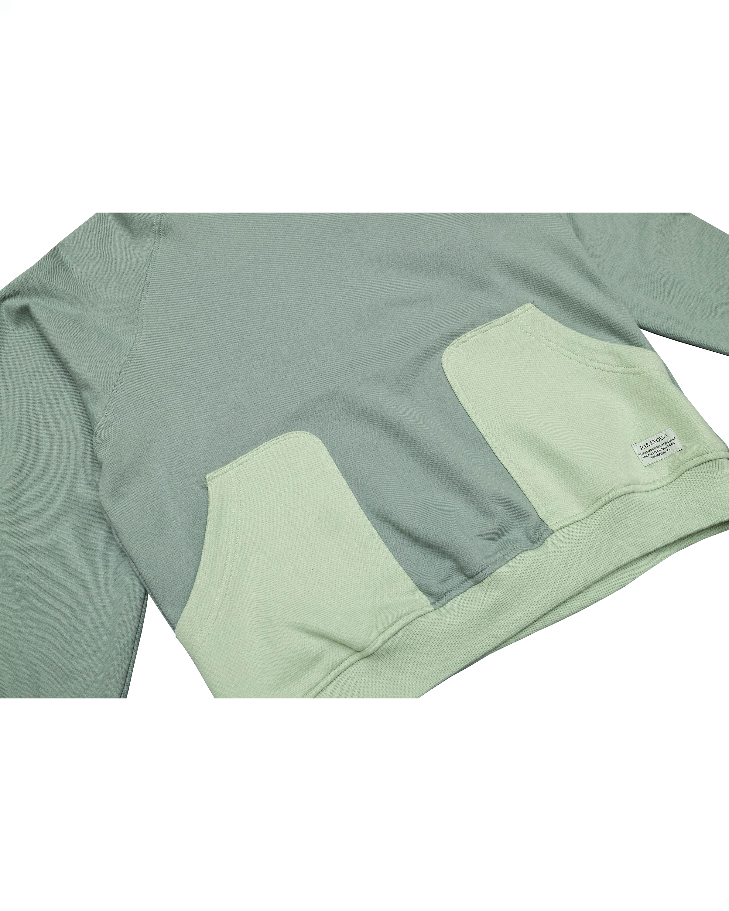 Sage green/contrasting green hooded sweatshirt pockets