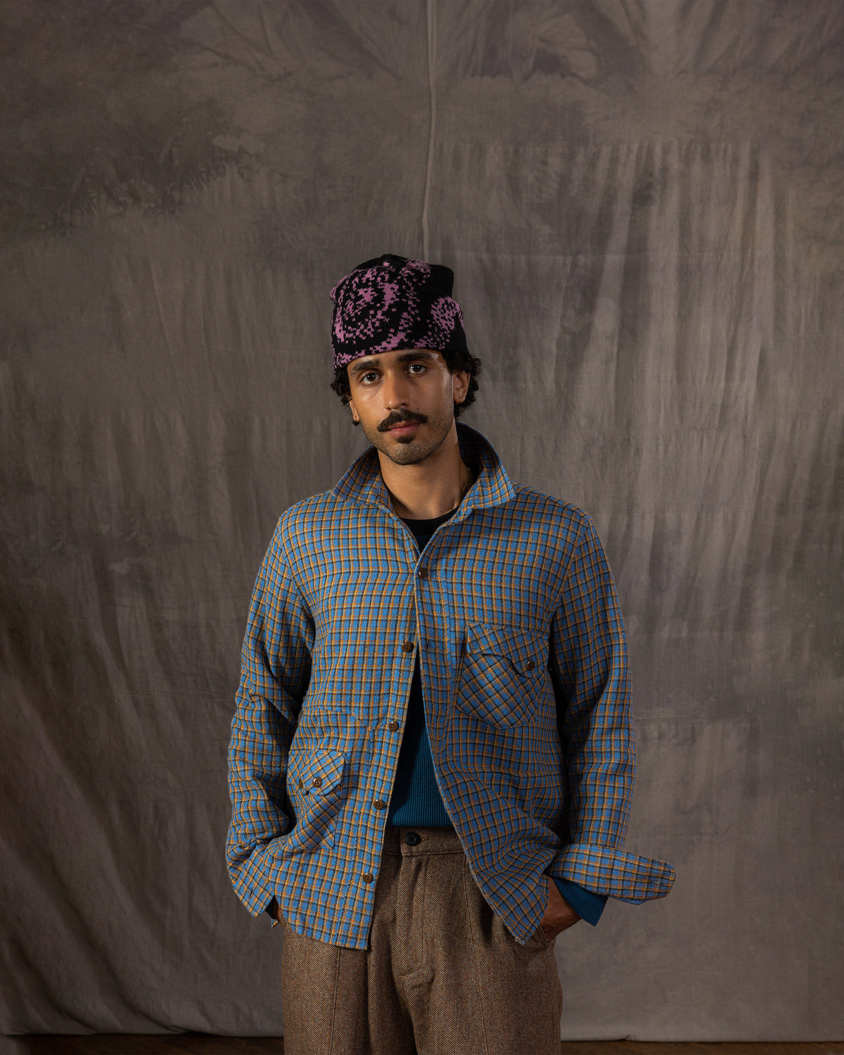(PRE-ORDER) Jardin Shirt: Sky Plaid Gauze